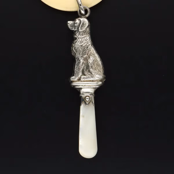 Early 20th Century Silver Dog Teether Ring