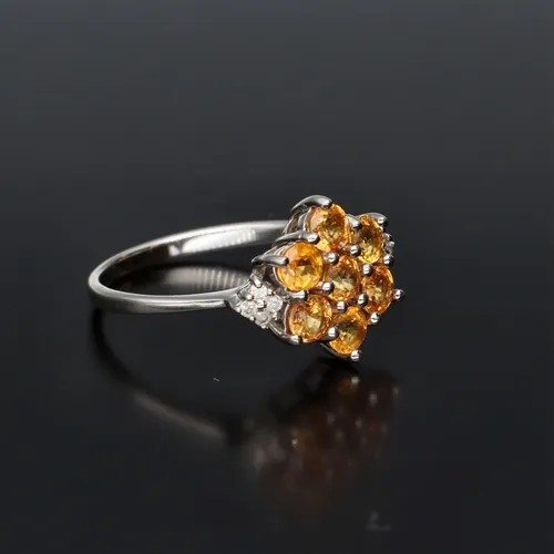 9ct White Gold Madeira & Diamond Cluster Ring image-1