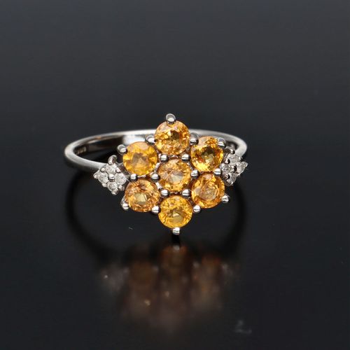 9ct White Gold Madeira & Diamond Cluster Ring image-2