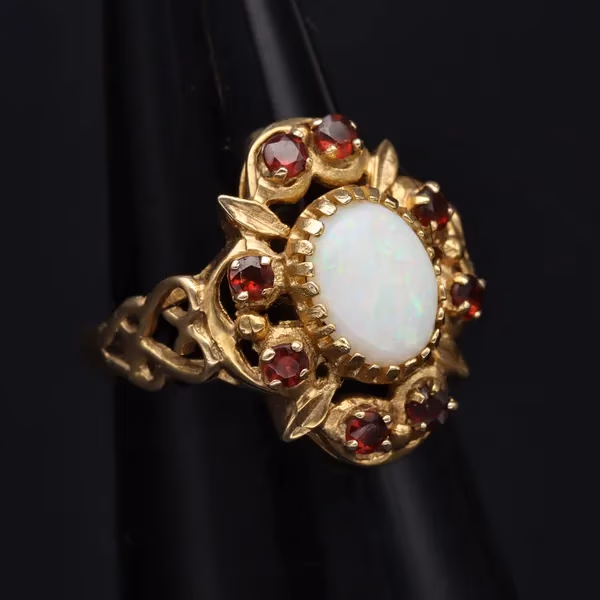 9ct Yellow Gold Opal & Garnet Ring