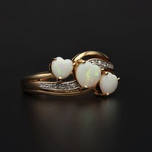 14ct Gold Heart Shape Opal and Diamonds Ring