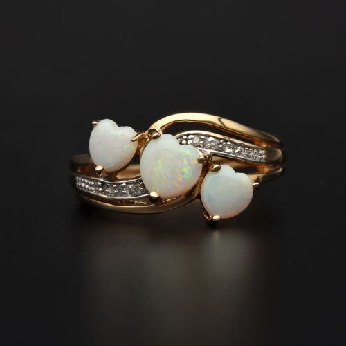 14ct Gold Heart Shape Opal and Diamonds Ring image-2