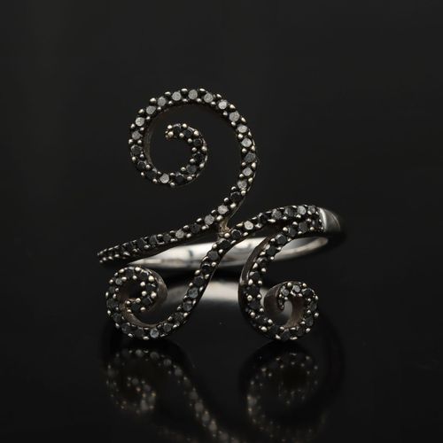 Gold Black Diamond Ring. image-2