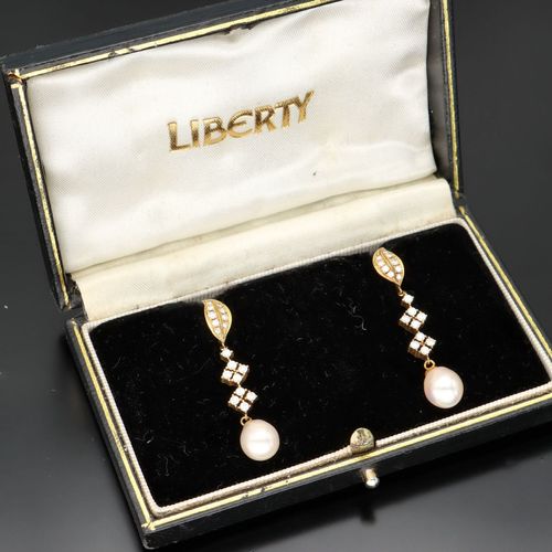 Art Deco Liberty Diamond and Pearl Earrings image-1