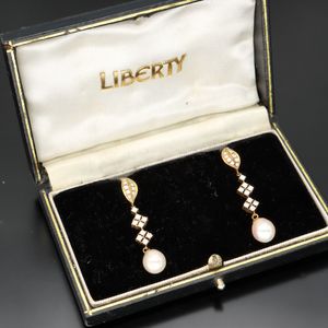 Art Deco Liberty Diamond and Pearl Earrings