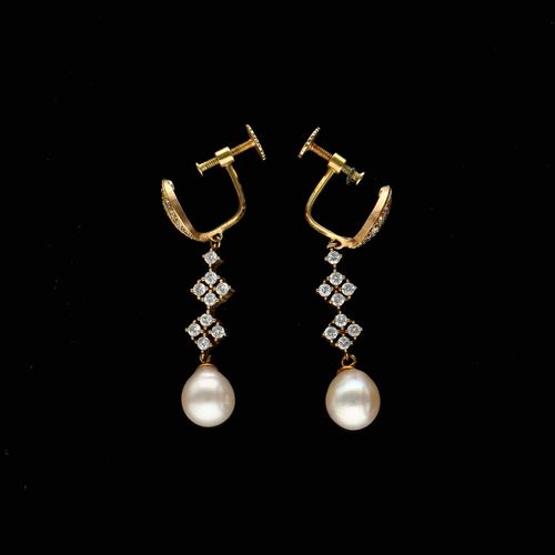 Art Deco Liberty Diamond and Pearl Earrings image-2