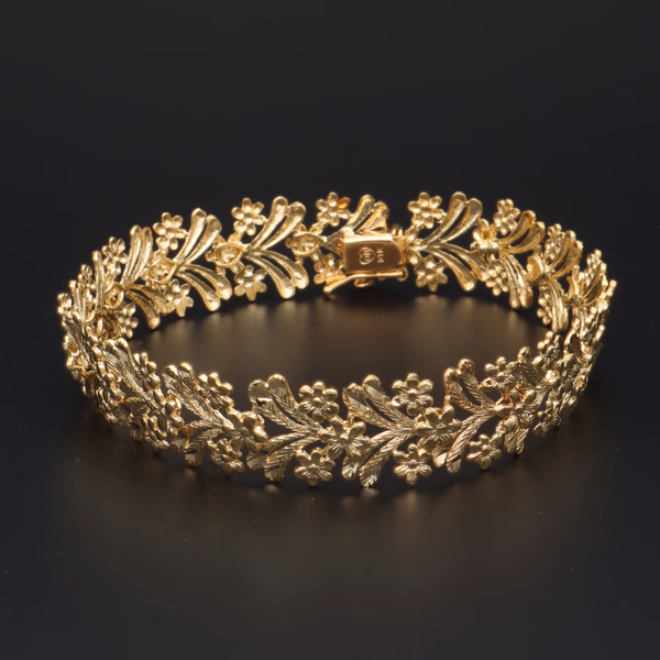14ct Yellow Gold Heavy Flower Bracelet