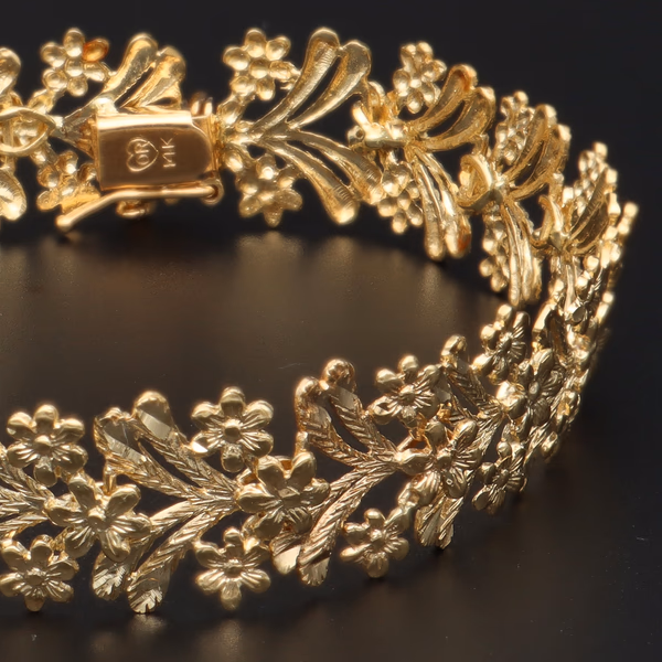14ct Yellow Gold Heavy Flower Bracelet