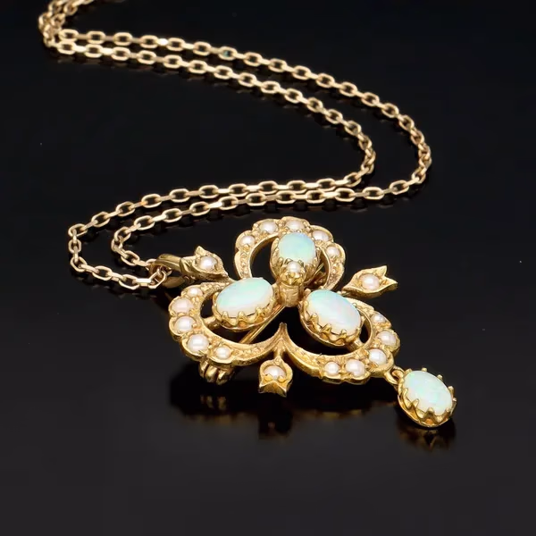 9ct Gold Opal and Pearl Pendant