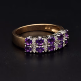9ct Yellow Gold Amethyst & Diamond Ring