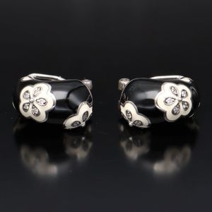 Belle Etoile Silver Black and White Enamel Earrings