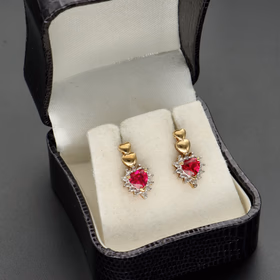 9ct Gold Diamond and Synthetic Ruby Earrings