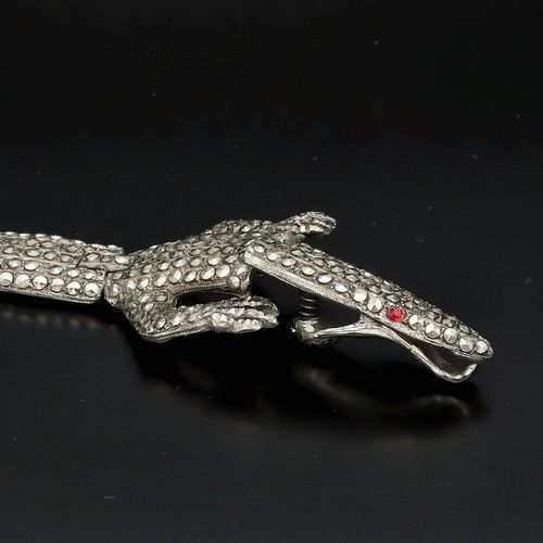 Rare Art Deco Lizard Marcasite Bracelet image-6