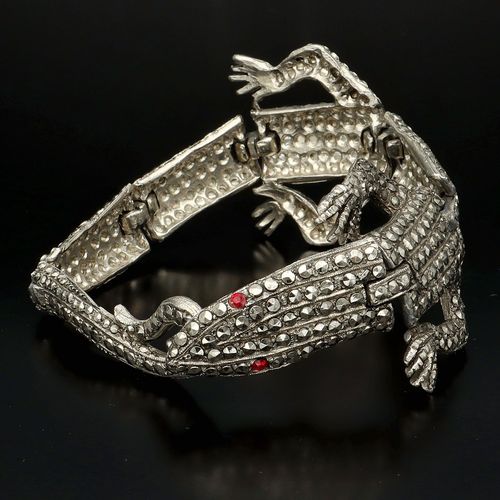 Rare Art Deco Lizard Marcasite Bracelet image-2