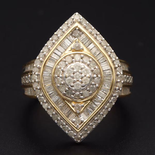 9ct Yellow Gold 1.5ct Diamond Cluster Ring