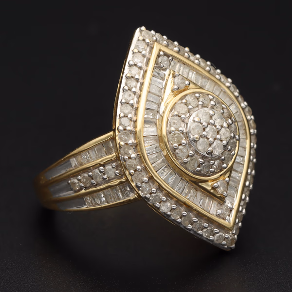 9ct Yellow Gold 1.5ct Diamond Cluster Ring