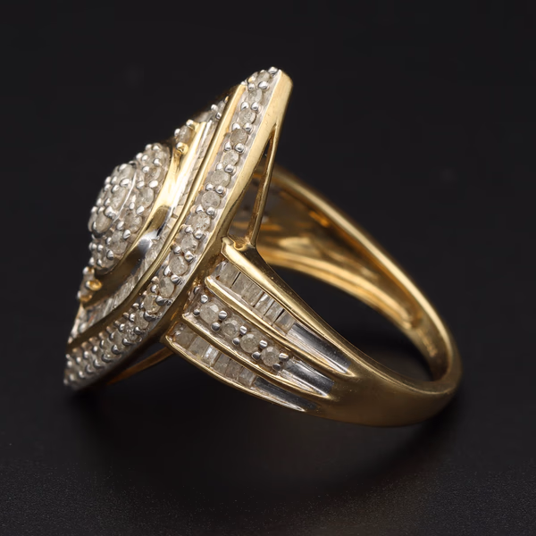 9ct Yellow Gold 1.5ct Diamond Cluster Ring