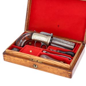 Cased Six Shot Percussion Pepperbox Revolver