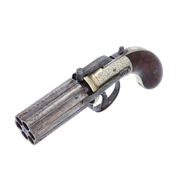 Cased Six Shot Percussion Pepperbox Revolver
