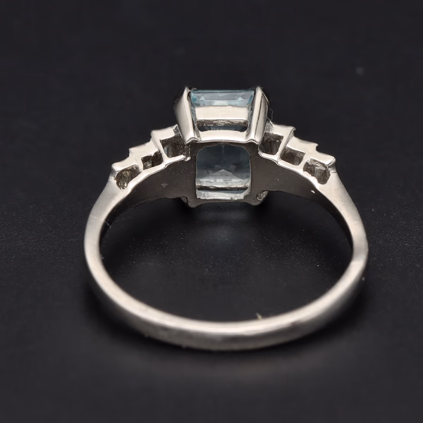 Platinum Aquamarine and Diamond Ring