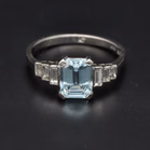 Platinum Aquamarine and Diamond Ring