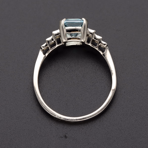 Platinum Aquamarine and Diamond Ring