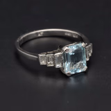 Platinum Aquamarine and Diamond Ring