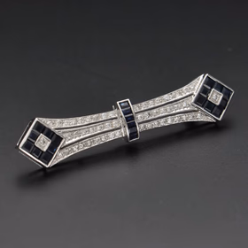 18ct White Gold Geometric Sapphire Brooch