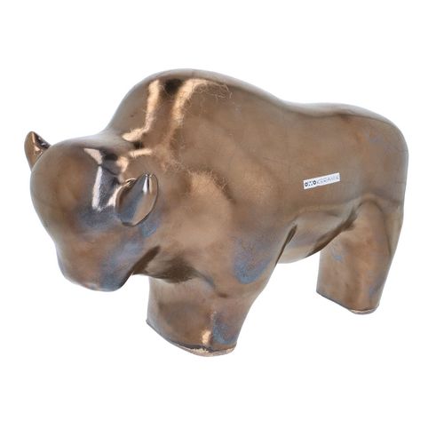 Otto Keramik XL Metallic Bronze Buffalo Figurine image-1