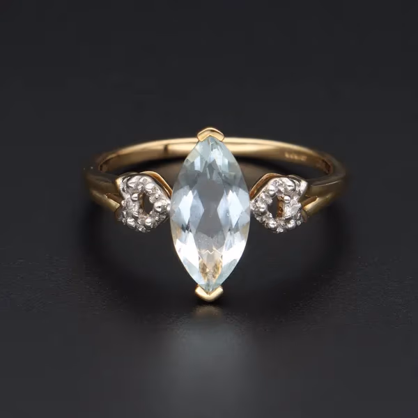 Gold Aquamarine Diamond Ring