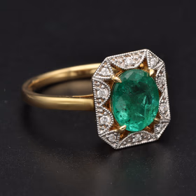 18ct Yellow Gold Emerald & Diamond Ring