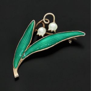 Silver and Enamel Lily of the Valley Brooch