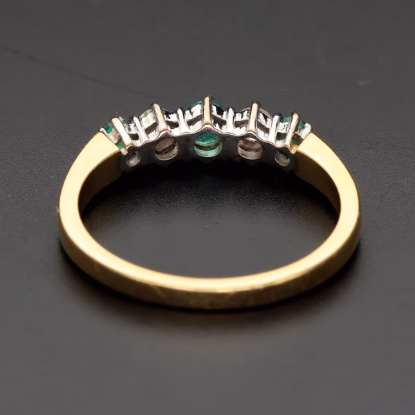 18ct Yellow Gold Emerald & Diamond Five Stone Ring