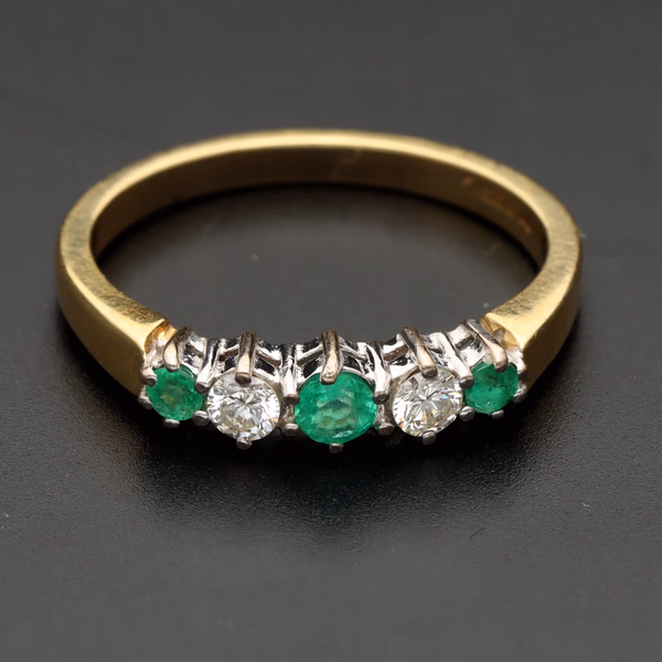 18ct Yellow Gold Emerald & Diamond Five Stone Ring