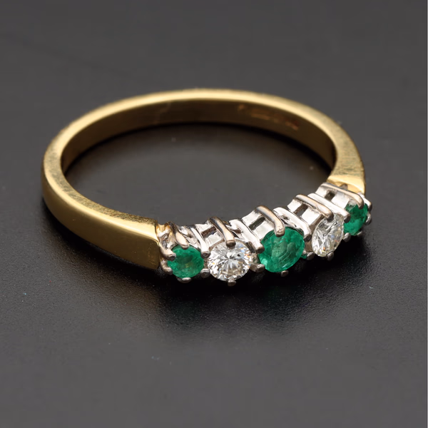 18ct Yellow Gold Emerald & Diamond Five Stone Ring