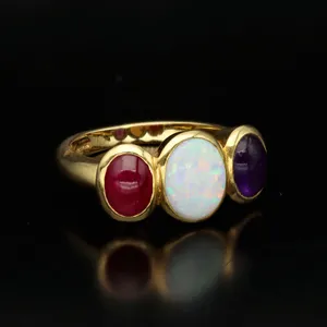 18k Gold Opal Sapphire and Amethyst Ring