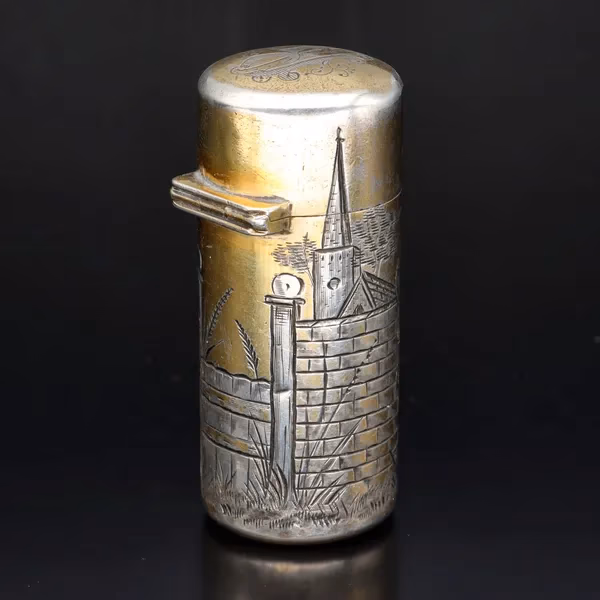 Victorian Silver Gilt Scent Bottle in the style of Kate Greenway