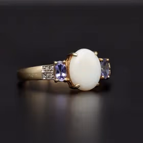 Large Opal Tanzanite Diamond Ring