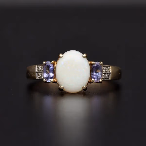 Large Opal Tanzanite Diamond Ring