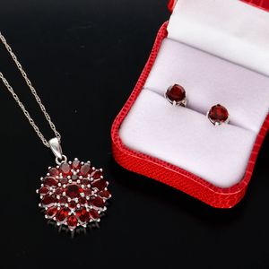 Garnet and Silver Necklace and Earrings Set