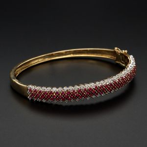 9ct Gold Ruby and Diamond Bangle