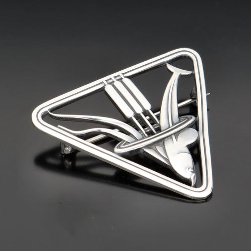 Georg Jensen Silver Dolphin Triangular Brooch image-3