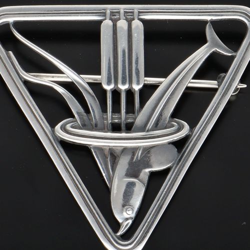 Georg Jensen Silver Dolphin Triangular Brooch image-2