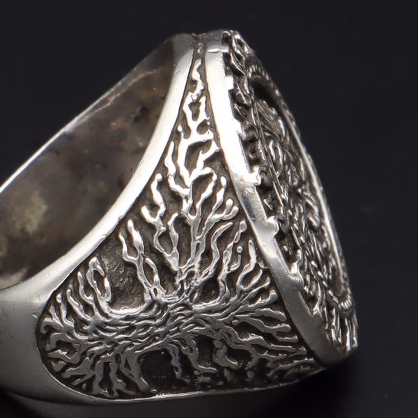 Large Silver Wolf Head Ring