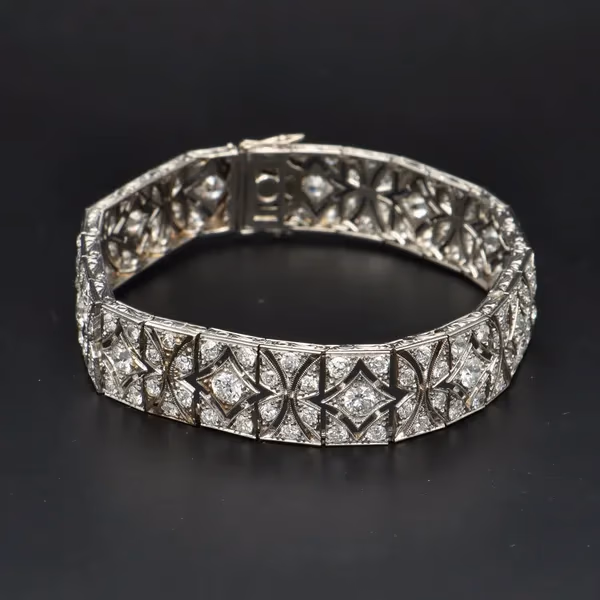 French Belle Epoque Platinum and Old Cut Diamonds Bracelet