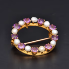 15ct Yellow Gold Antique Amethyst & Pearl Brooch