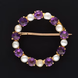 15ct Yellow Gold Antique Amethyst & Pearl Brooch