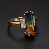 Art Deco Style 9ct Gold Ammolite and Diamond Ring