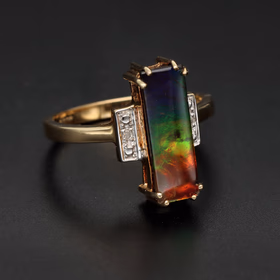 Art Deco Style 9ct Gold Ammolite and Diamond Ring