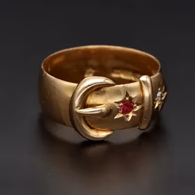 18ct Gold Diamond and Ruby Buckle Ring